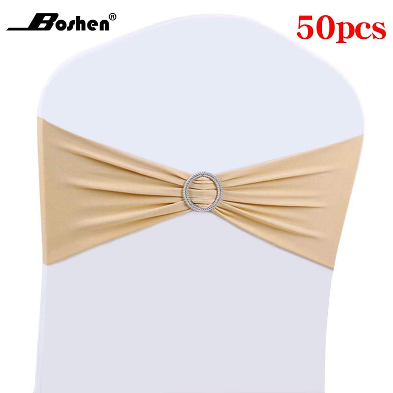 Boshen 50PCS Wedding Chair Decorations Stretch Chair Bows and Sashes for Party Ceremony Reception Banquet Spandex Chair Covers slipcovers (50, Champagne) - Image 4